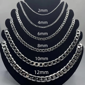 925 Silver Necklace 2-12MM 40-75cm Men Women Face Chain Jewelry