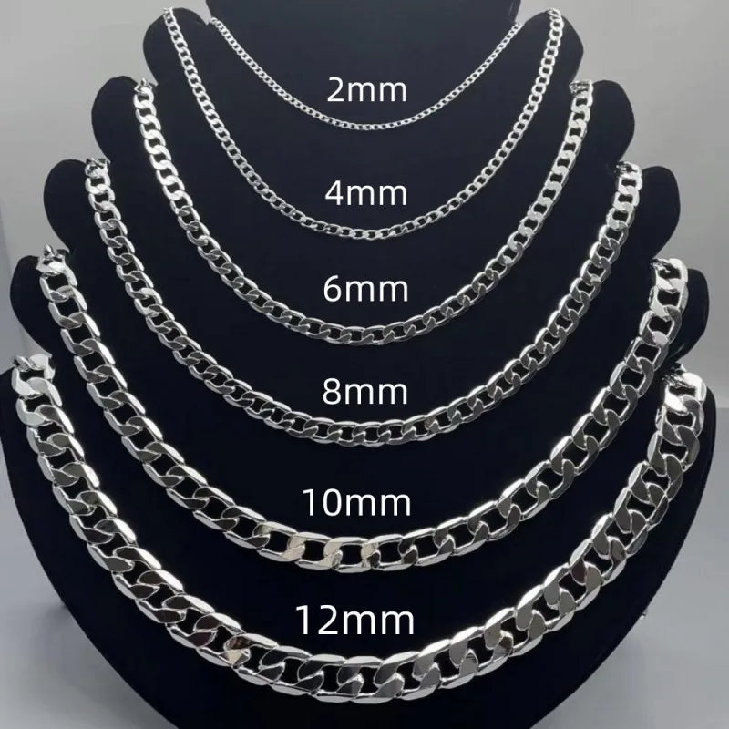 925 Silver Necklace 2-12MM 40-75cm Men Women Face Chain Jewelry