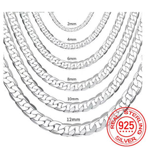 925 Sterling Silver Necklace 2-12MM 40-75cm, Face Chain Lobster Clasp