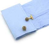 Men's Copper Ball Cuff Links with Golden Crystal Cufflinks