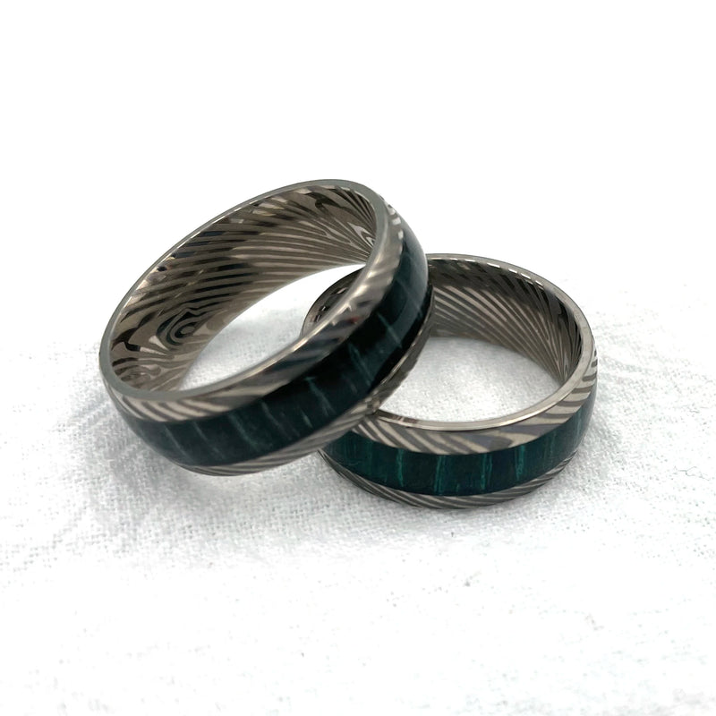Women's Titanium Wedding Band Damascus Steel Pattern Ring