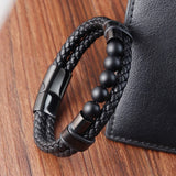 Men's Leather Bracelet with Natural Stone Beads