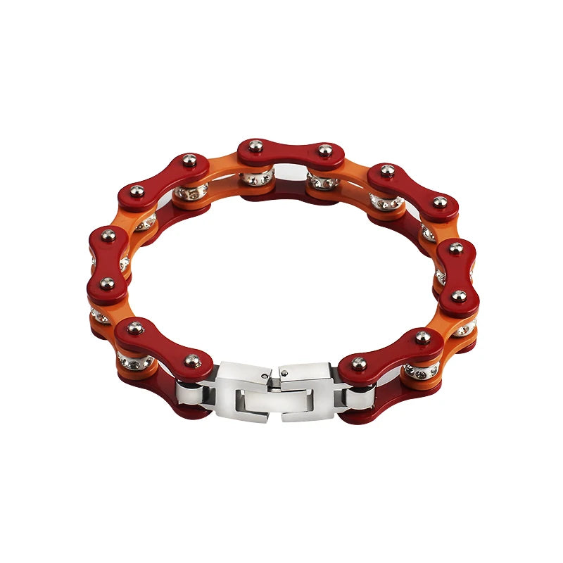 Men's Stainless Steel Bicycle Bracelet Red Orange Biker Chain Logo Gift