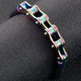 Men's Bike Motorcycle Link Chain Bracelet Leather Cuff Wristband