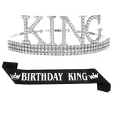 Men's Birthday Crown and Belt Set with Rhinestone KING Tiara for Birthday Party
