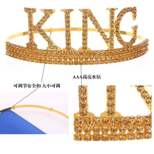 Men's Birthday Crown and Belt Set with Rhinestone KING Tiara for Birthday Party