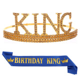 Men's Birthday Crown and Belt Set with Rhinestone KING Tiara for Birthday Party