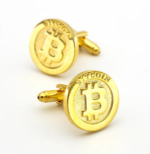 Men's Bitcoin Cuff Links Copper Material Golden