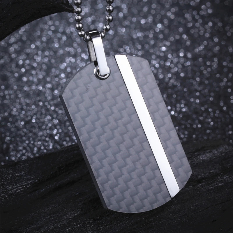Men's Carbon Fiber Necklace Pendant Punk Dog Tag CF011P