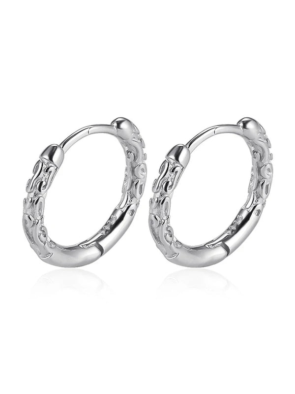 Men's 925 Solid Silver Engraving Earrings for Party
