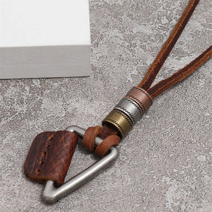 Men's Boho Triangle Pendant Leather Beaded Necklace