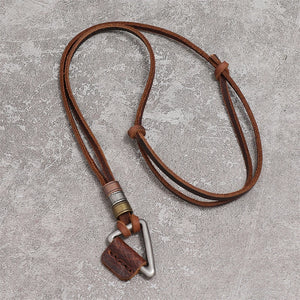 Men's Boho Triangle Pendant Leather Beaded Necklace