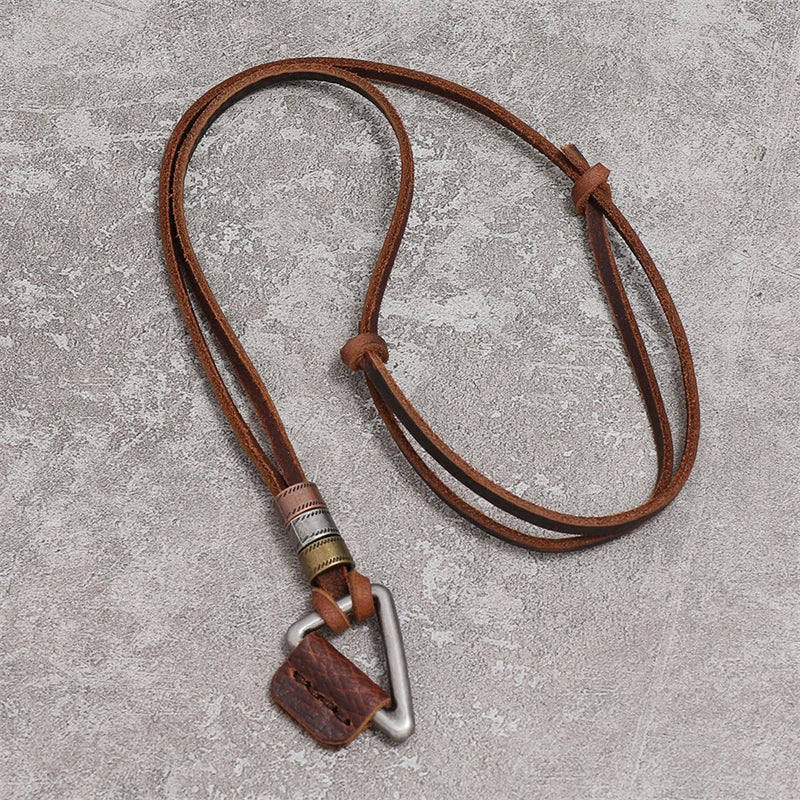 Men's Boho Triangle Pendant Leather Beaded Necklace