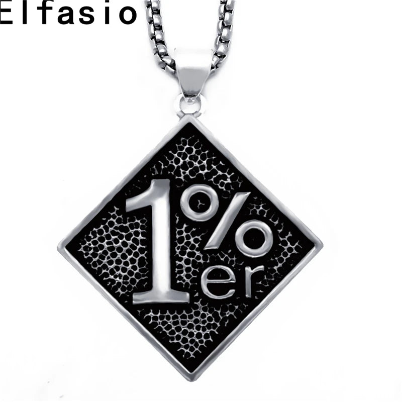 Men's 1% ER Outlaw Biker Pewter Pendant Stainless Steel Chain