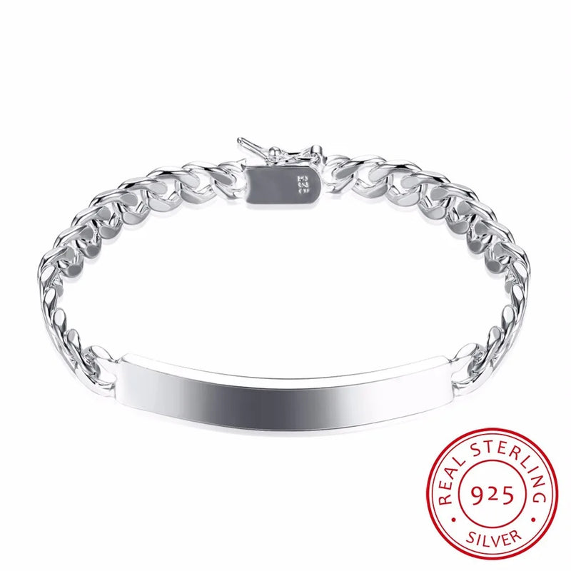 925 Sterling Silver 8mm Watch Chain ID Bracelet Bangle