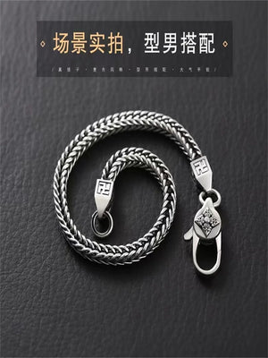 Men's S925 Silver Hand-woven Bracelet Domineering Retro Couple Gift Bangle
