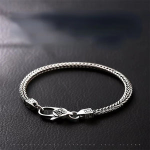 Men's S925 Silver Hand-woven Bracelet Domineering Retro Couple Gift Bangle