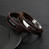 Custom Text Men's Leather Bracelet Stainless Steel