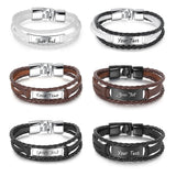 Custom Text Men's Leather Bracelet Stainless Steel