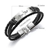 Custom Text Men's Leather Bracelet Stainless Steel