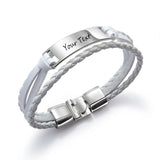 Custom Text Men's Leather Bracelet Stainless Steel