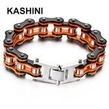 Men's Stainless Steel Orange Motorcycle Chain Bracelet