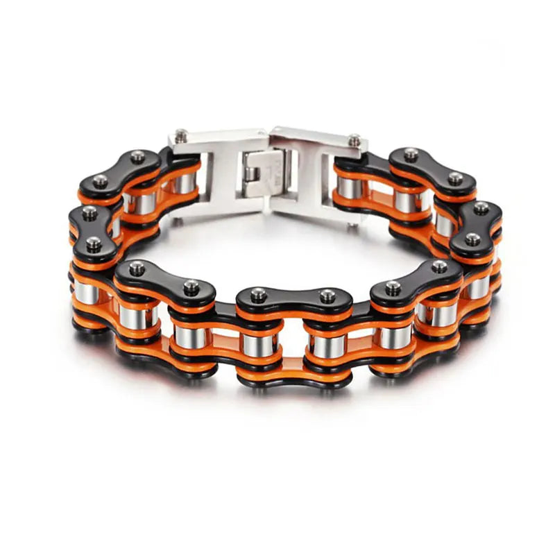 Men's Stainless Steel Orange Motorcycle Chain Bracelet