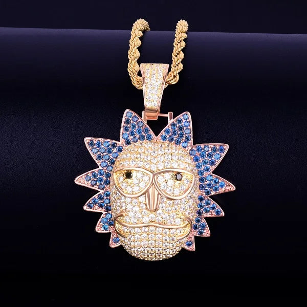 Men's Cartoon Character Face Pendant Iced Out Necklace Hip Hop Jewelry