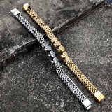 Golden Leopard Head Bracelet Stainless Steel Punk Chain Couple Bracelet