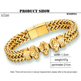 Golden Leopard Head Bracelet Stainless Steel Punk Chain Couple Bracelet