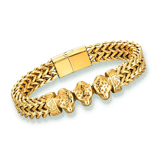 Golden Leopard Head Bracelet Stainless Steel Punk Chain Couple Bracelet
