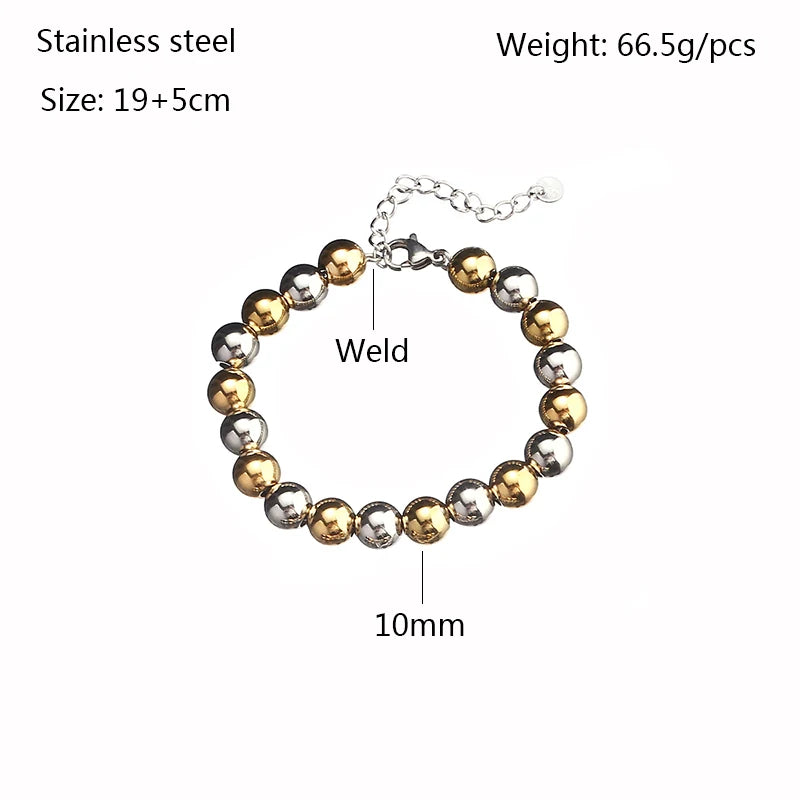 Men's Stainless Steel PVD Waterproof Beaded Bracelet
