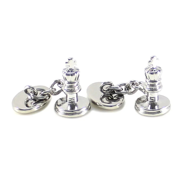 Men's Chess King Cuff Links Rhodium Plated Wedding Cuff Links