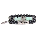 Men's 7-Color Stone Beads Bracelet with Silver Owl Charm