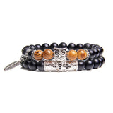 Men's 7-Color Stone Beads Bracelet with Silver Owl Charm