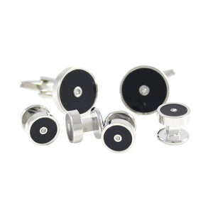 Men's Rhodium Plated Enamel & Crystal Cufflink & Studs Set