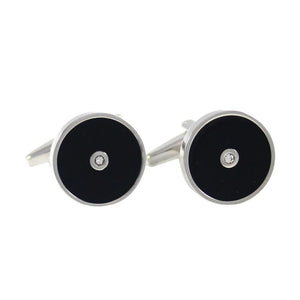 Men's Rhodium Plated Enamel & Crystal Cufflink & Studs Set
