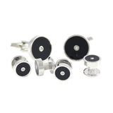 Men's Rhodium Plated Enamel & Crystal Cufflink & Studs Set
