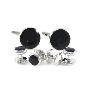 Men's Rhodium Plated Enamel Cufflink & Studs Set for Formal Wear