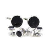Men's Rhodium Plated Enamel Cufflink & Studs Set for Formal Wear