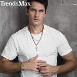 Men's Cross Pendant Necklace Stainless Steel Byzantine Chain Hip Hop Jewelry