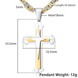 Men's Cross Pendant Necklace Stainless Steel Byzantine Chain Hip Hop Jewelry