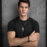 Men's Cross Pendant Necklace Stainless Steel Byzantine Chain Hip Hop Jewelry
