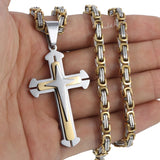 Men's Cross Pendant Necklace Stainless Steel Byzantine Chain Hip Hop Jewelry