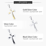 Men's Cross Pendant Necklace Stainless Steel Byzantine Chain Hip Hop Jewelry