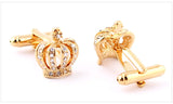 Men's Crystal Crown Cuff Links Golden Brass Material
