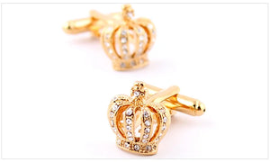 Men's Crystal Crown Cuff Links Golden Brass Material