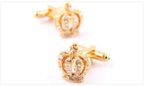 Men's Crystal Crown Cuff Links Golden Brass Material
