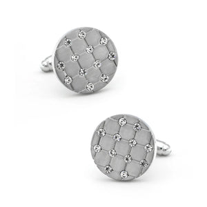 Men's Crystal Cuff Links Copper Silver Round Check Cufflinks