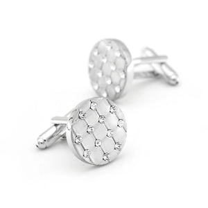 Men's Crystal Cuff Links Copper Silver Round Check Cufflinks